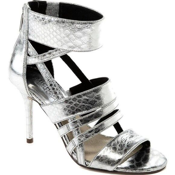Michael Michael Kors Women's Shiloh Silver Snakeskin High Heels Size 8.5 - Picture 1 of 12